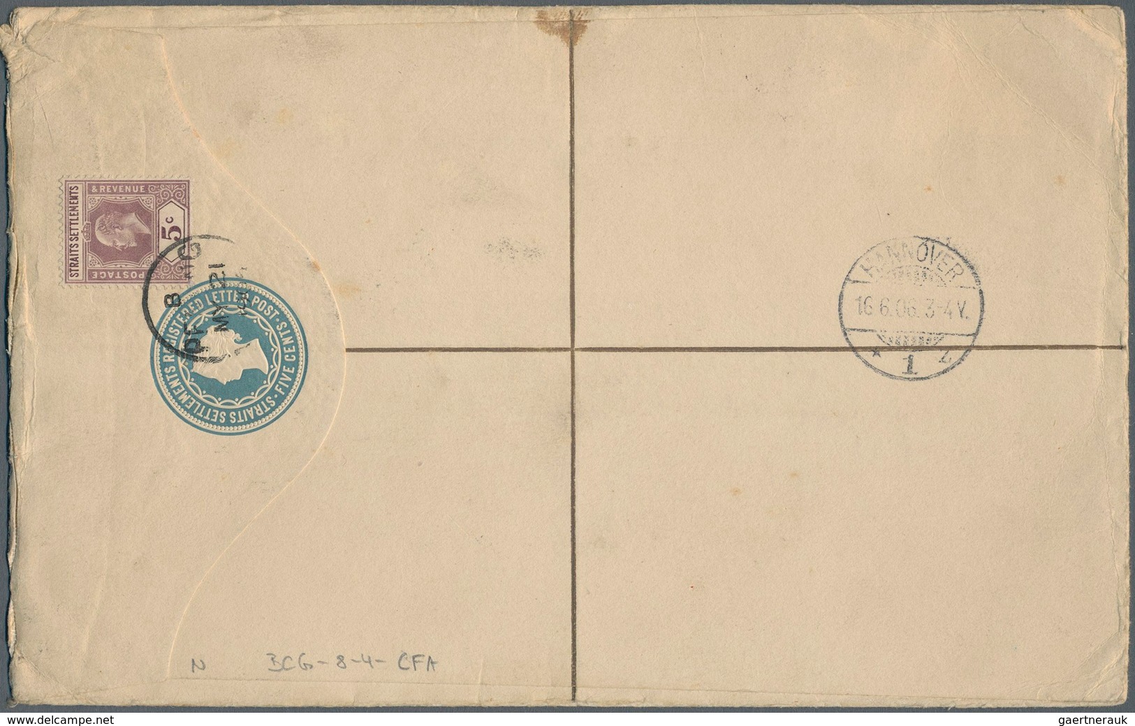 06362 Malaiische Staaten - Penang: 1906: Postal Stationery Registered Envelope 5c. Of Straits Settlements - Penang