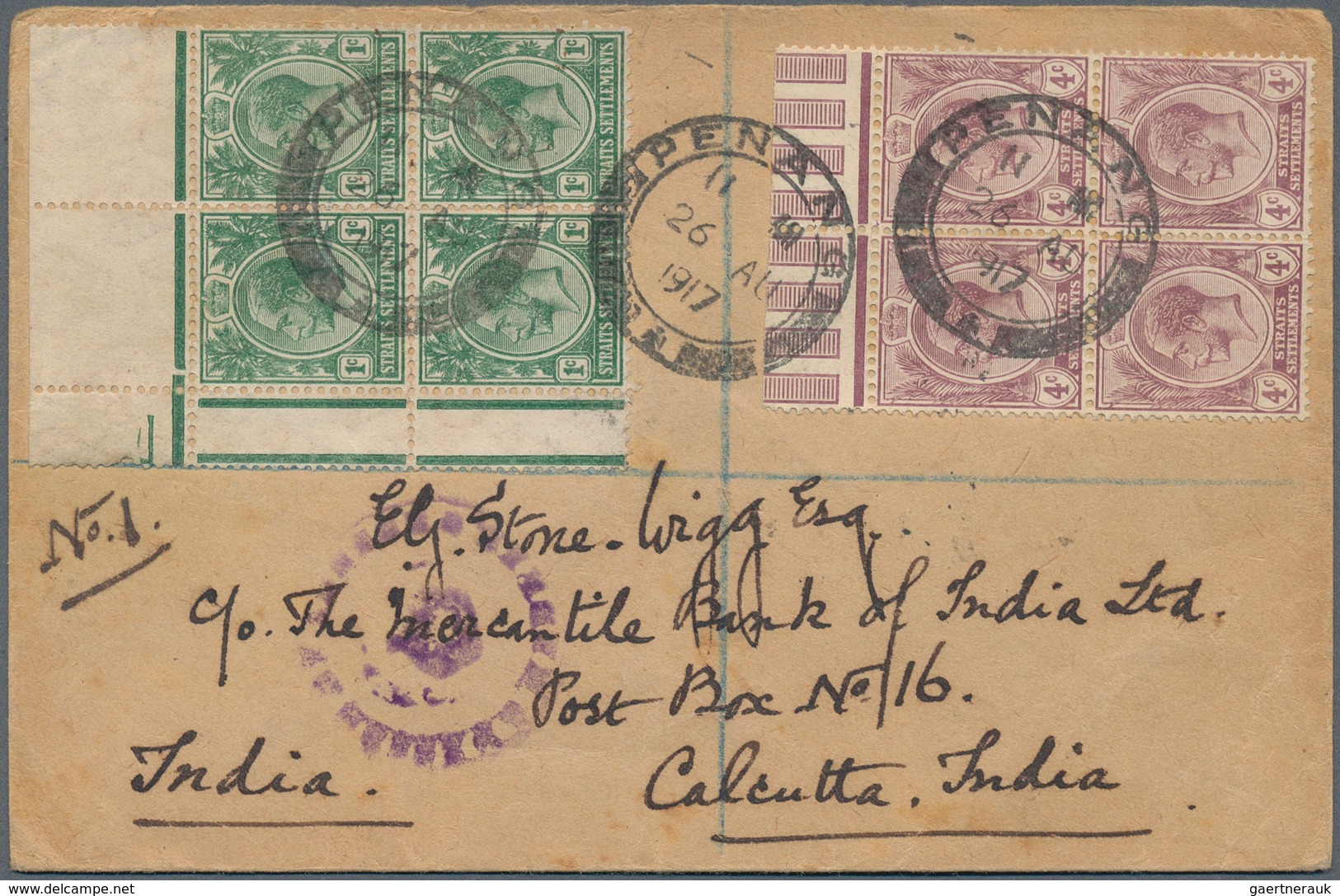 06374 Malaiische Staaten - Penang: 1917 (26.8.), Straits Settlements KGV 1c. Green And 4c. Purple Both In - Penang