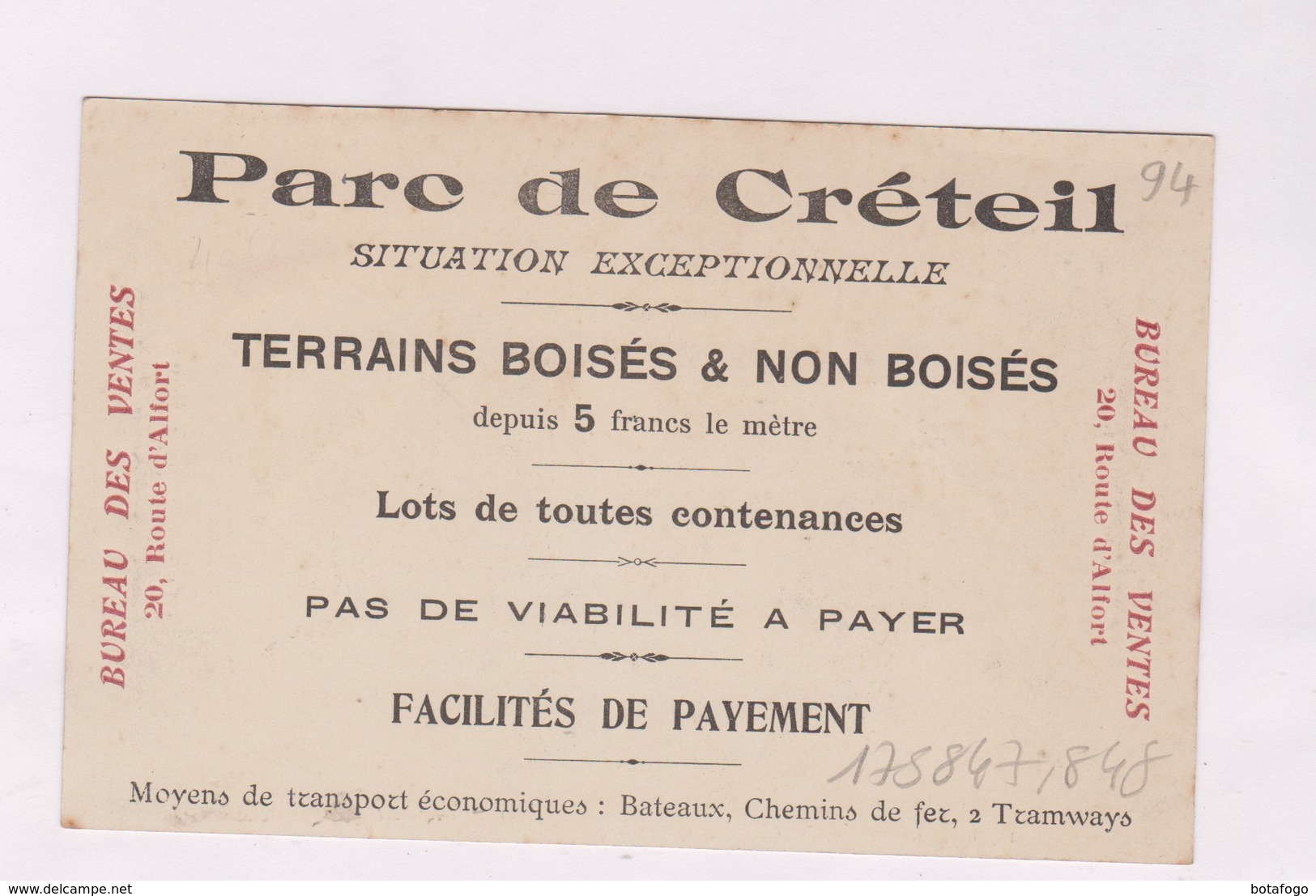 CPA DPT 94 , PARC DE   CRETEIL, BUREAU DE VENTES (PUB AU DOS) - Creteil