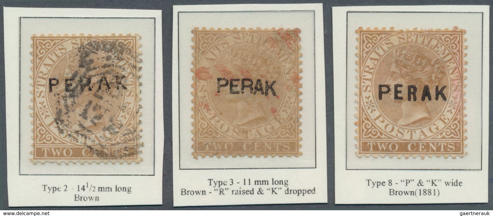 06475 Malaiische Staaten - Perak: 1880-81 Three Stamps QV 2c. Brown, Wmk Crown CC, With Different Types Of - Perak