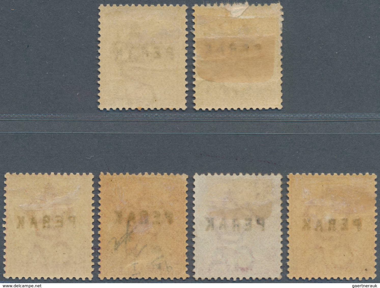 06477 Malaiische Staaten - Perak: 1882-83 Six Stamps QV 2c., Wmk Crown CA, With The Four Different Types O - Perak