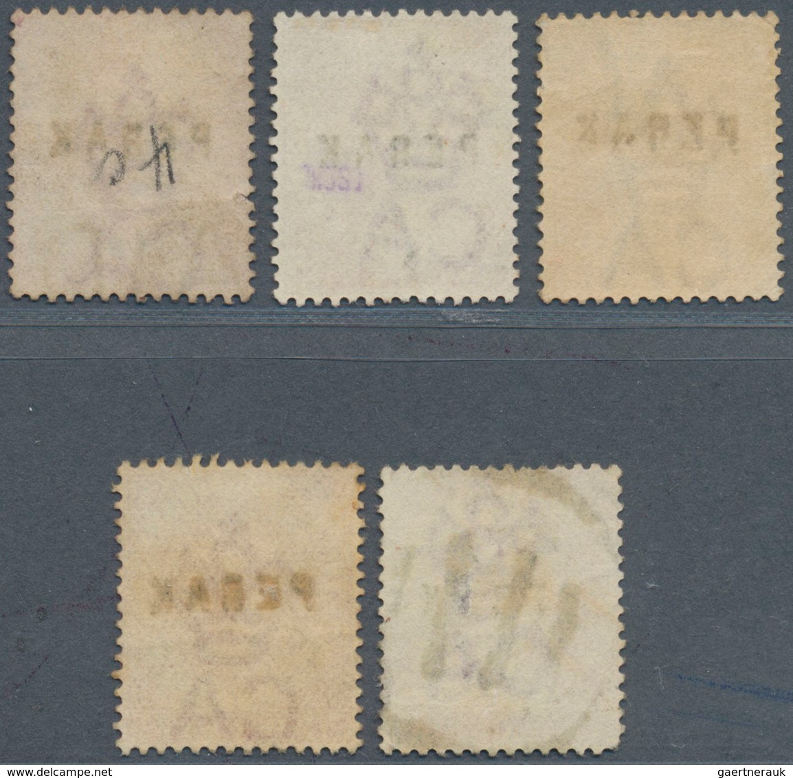 06479 Malaiische Staaten - Perak: 1882-83 Five Stamps QV 2c., Wmk Crown CA, With The Four Different Types - Perak