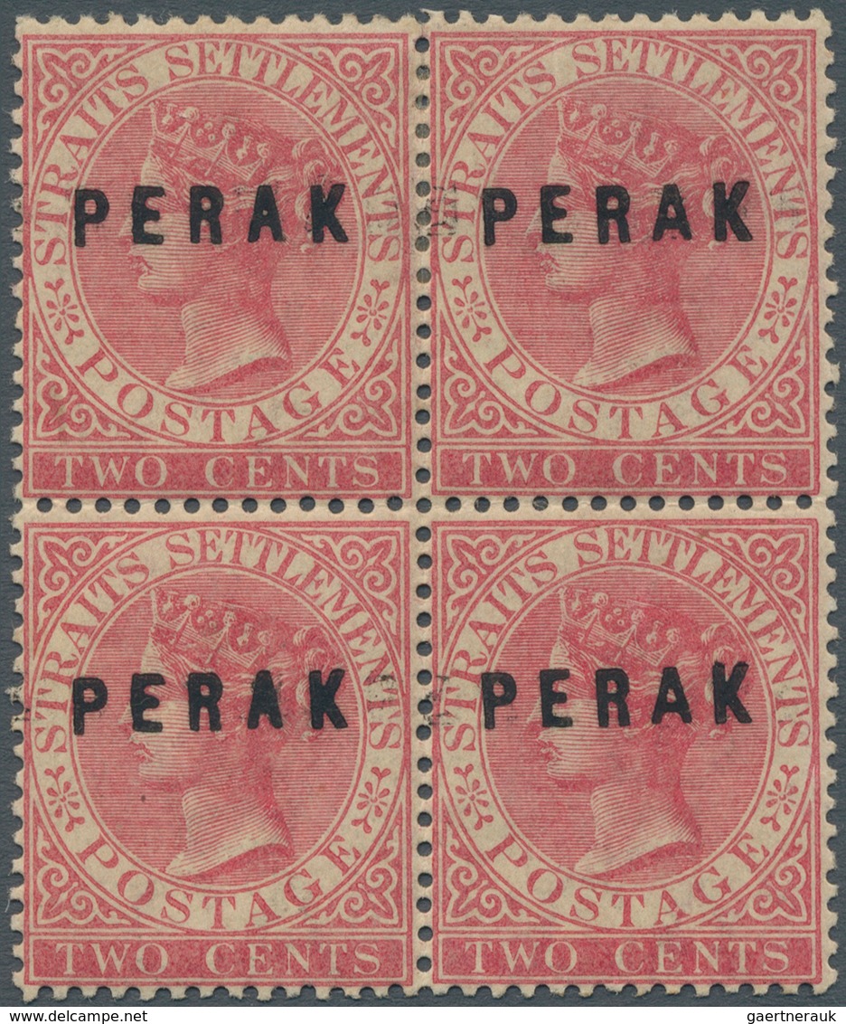 06480 Malaiische Staaten - Perak: 1882-83 QV 2c. Rose, Wmk Crown CA, Block Of Four With Left Vert. Pair Op - Perak