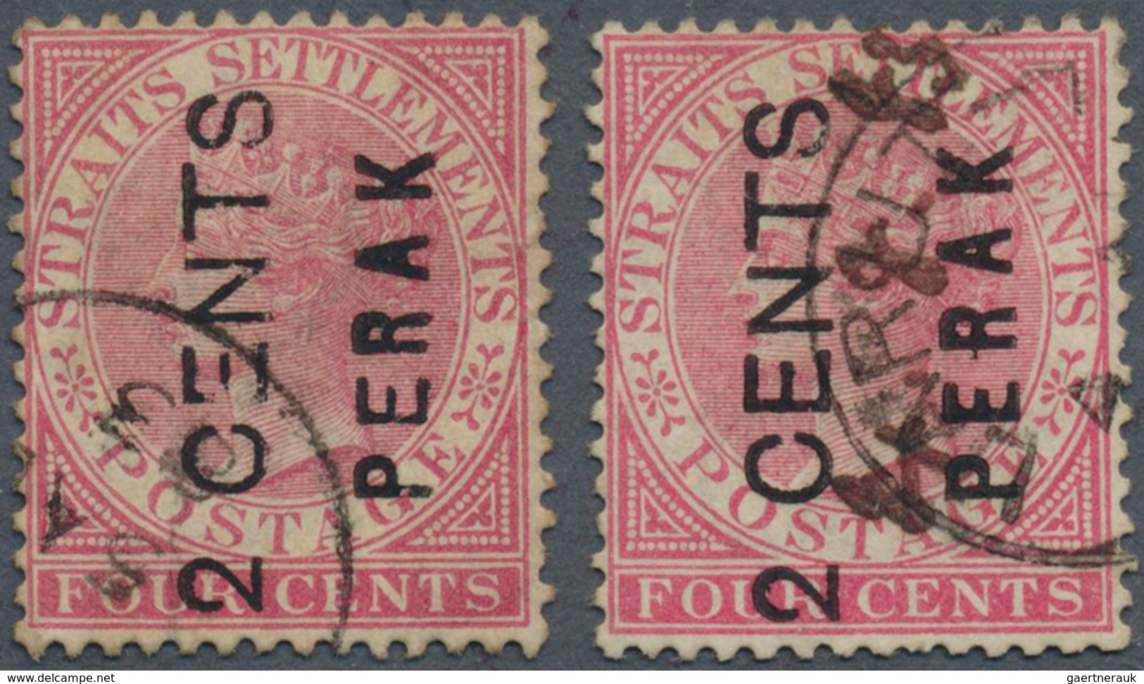 06481 Malaiische Staaten - Perak: 1883 "2 CENTS" And "PERAK" Vertically On 4c. Rose, Both Types Of Overpri - Perak