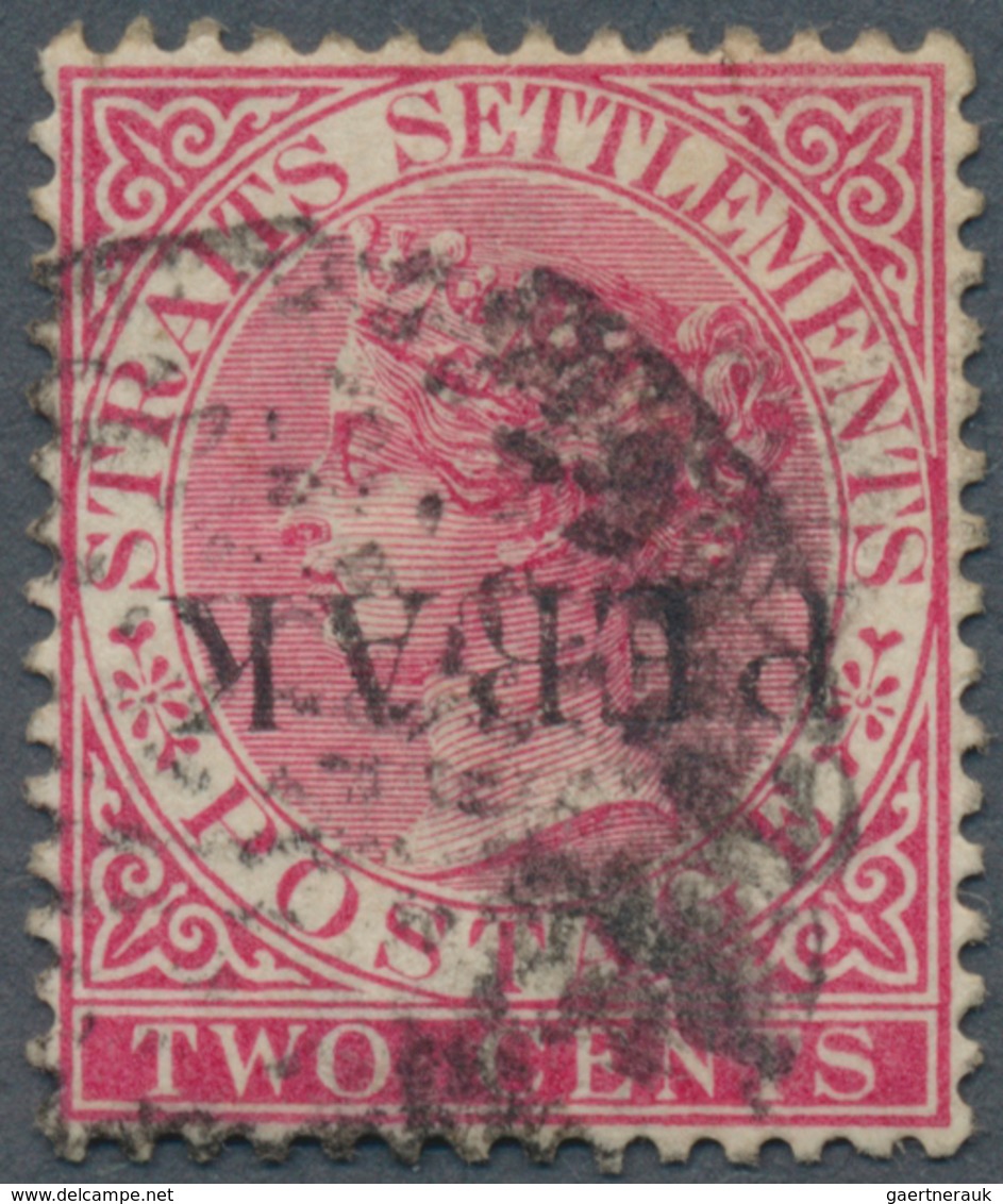 06483 Malaiische Staaten - Perak: 1884, Straits Settlements QV 2c. Pale Rose Wmkd. Crown CA With INVERTED - Perak