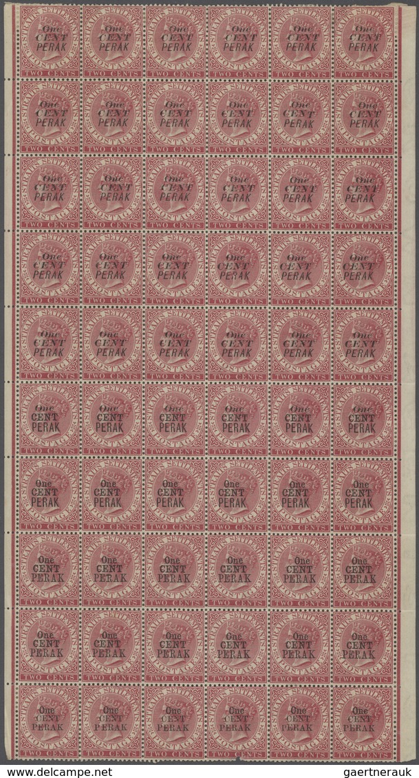 06493 Malaiische Staaten - Perak: 1889, Straits Settlements QV 2c. Bright Rose Wmkd. Crown CA Half Sheet O - Perak