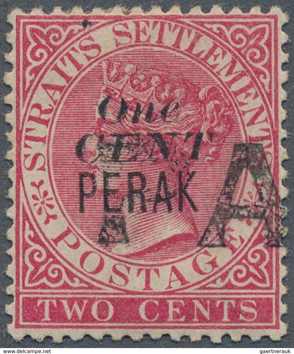 06494 Malaiische Staaten - Perak: 1889, Straits Settlements QV 2c. Bright Rose Wmk. Crown CA With Black Op - Perak