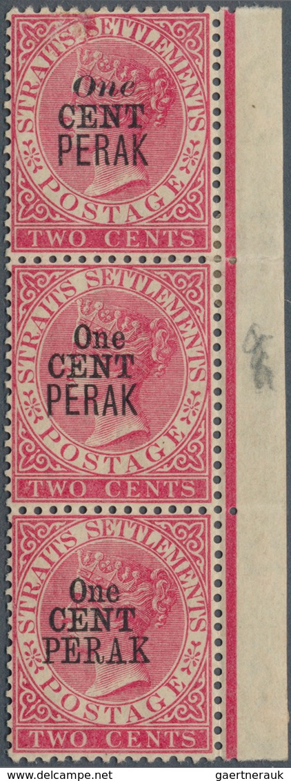 06495 Malaiische Staaten - Perak: 1889, Straits Settlements QV 2c. Bright Rose Wmkd. Crown CA Vertical Str - Perak