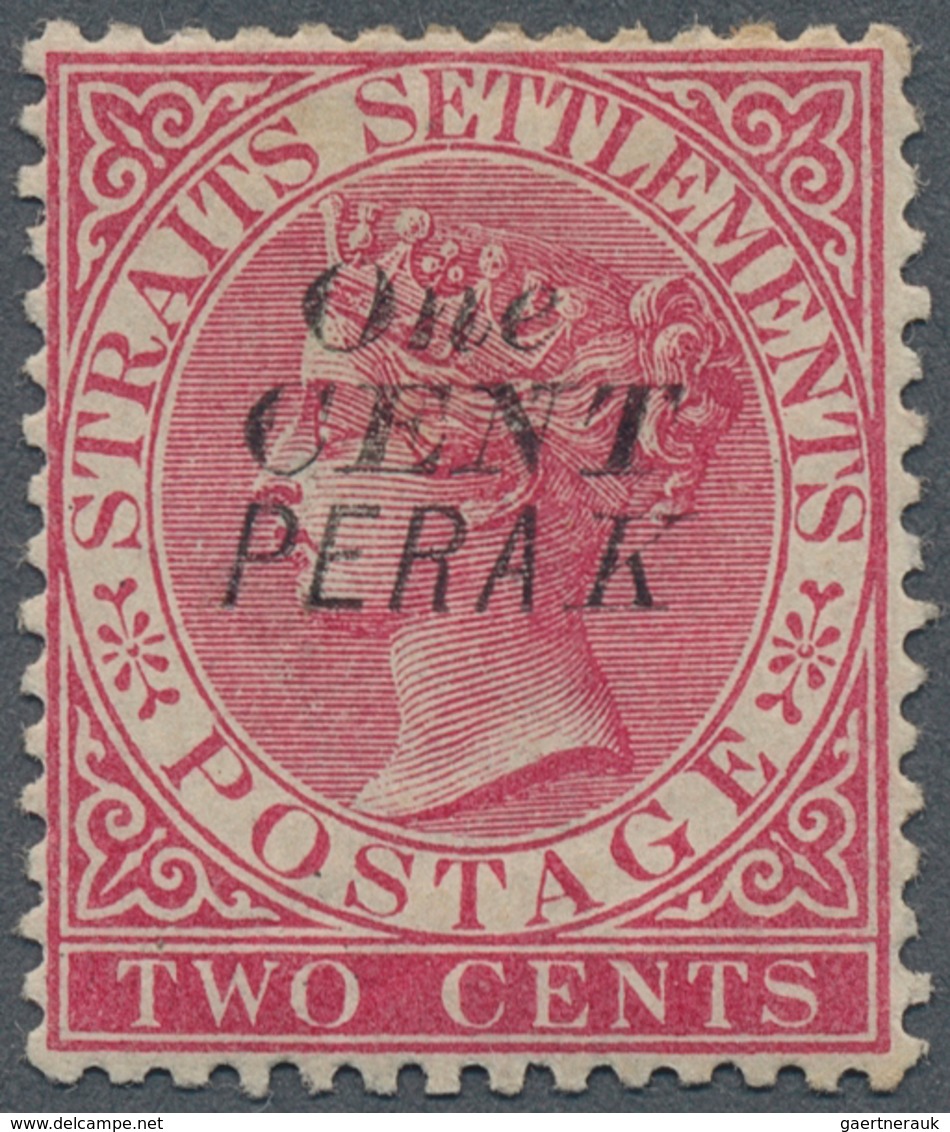 06498 Malaiische Staaten - Perak: 1889, Straits Settlements QV 2c. Bright Rose Wmk. Crown CA With Black Op - Perak