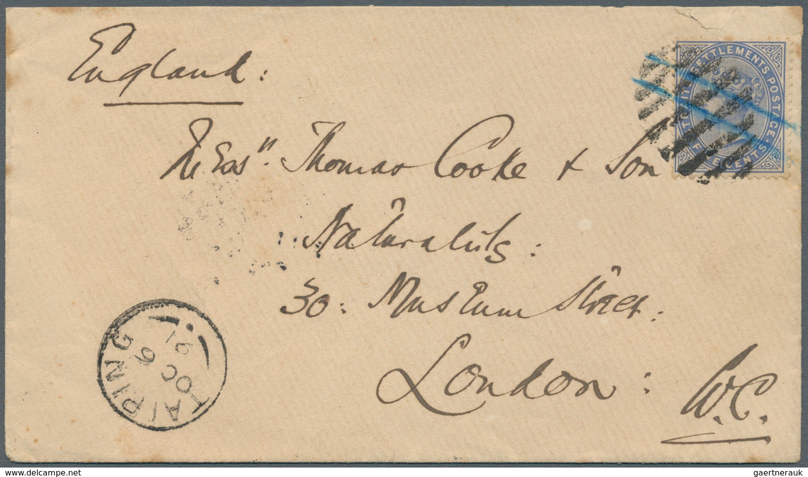 06503 Malaiische Staaten - Perak: 1891 TAIPING: Cover To Thomas Cooke + Son, London Via Penang Franked By - Perak