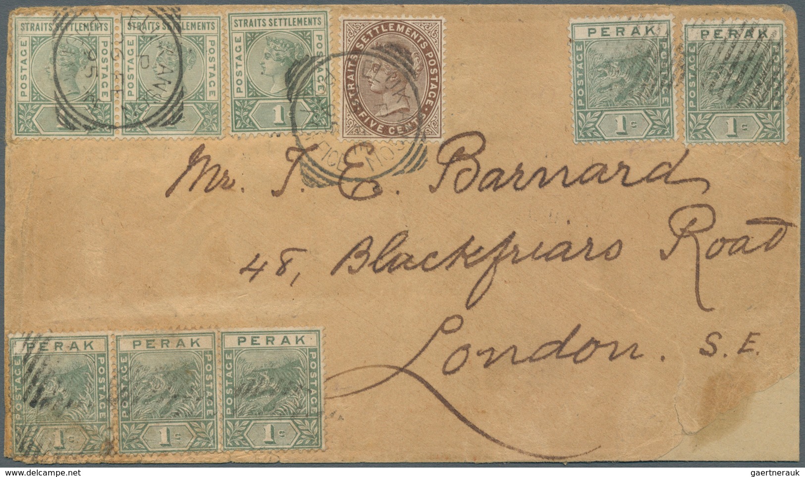 06509 Malaiische Staaten - Perak: 1895 TELUK ANSON: Cover To London Via Penang Franked With Five Perak 189 - Perak