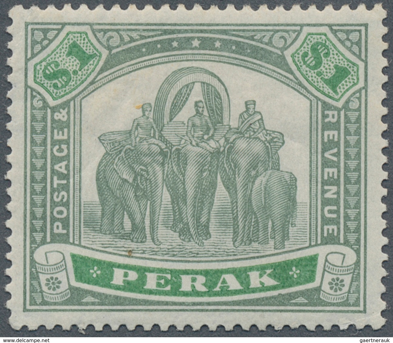 06514 Malaiische Staaten - Perak: 1896, Elephants $1 Green/pale Green With Wmk. Crown CC, Mint Hinged With - Perak