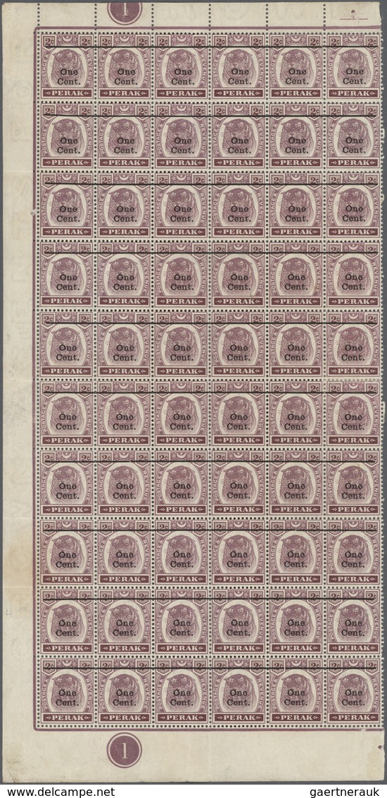 06525 Malaiische Staaten - Perak: 1900, Tiger Head 2c. Dull Purple And Brown Surch. 'One Cent.' In A Part - Perak