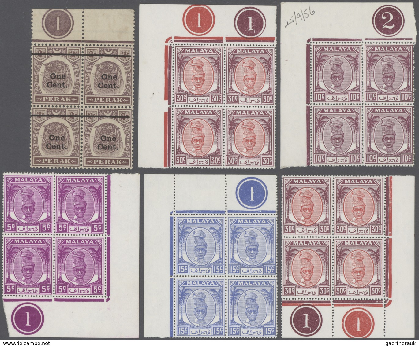 06533 Malaiische Staaten - Perak: 1900/1950, Group Of Seven Blocks Of Four/six With CONTROLS. - Perak