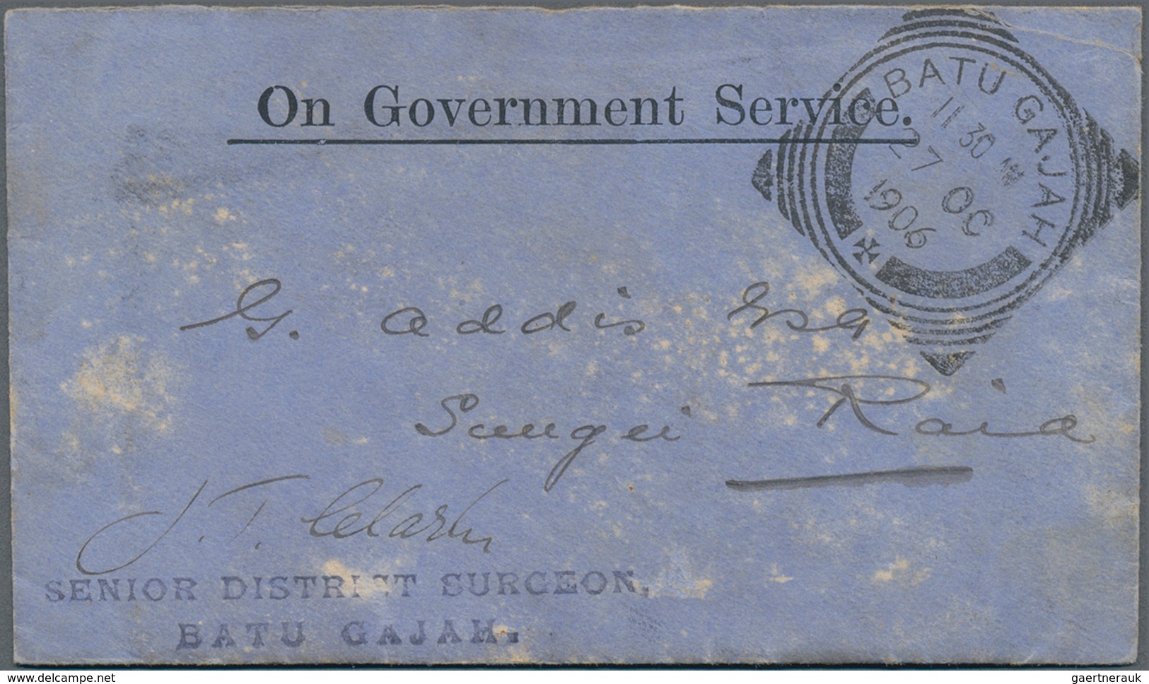 06561 Malaiische Staaten - Perak: 1906 (27.10.), Stampless 'On Government Service' Cover Of The 'Senior Di - Perak