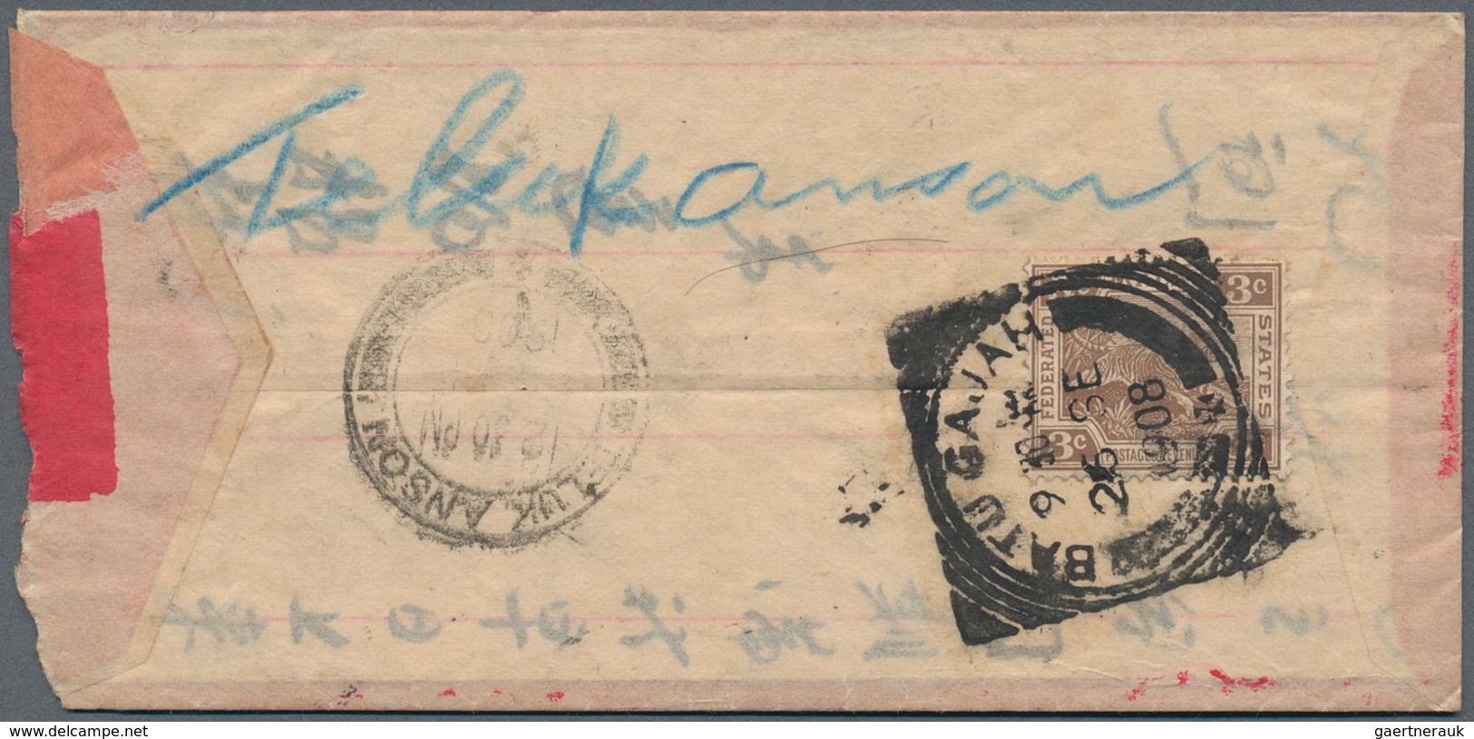 06567 Malaiische Staaten - Perak: 1908 (26.9.), Chinese Redband Cover Bearing Tiger Stamp 3c. Brown Used F - Perak