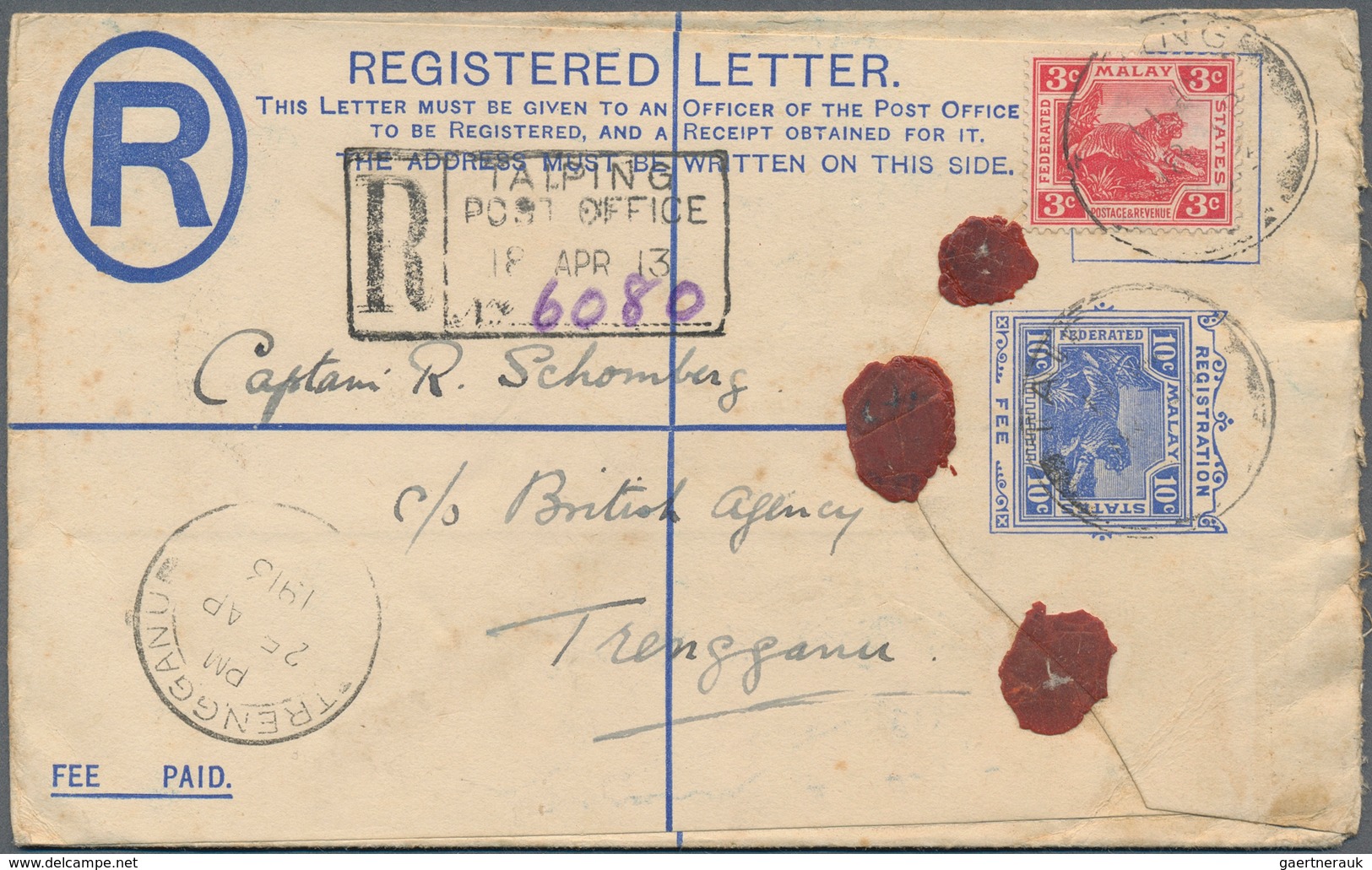 06593 Malaiische Staaten - Perak: 1913/1937, Two Different Registered Letters Incl. Sultan Iskandar 15c. D - Perak