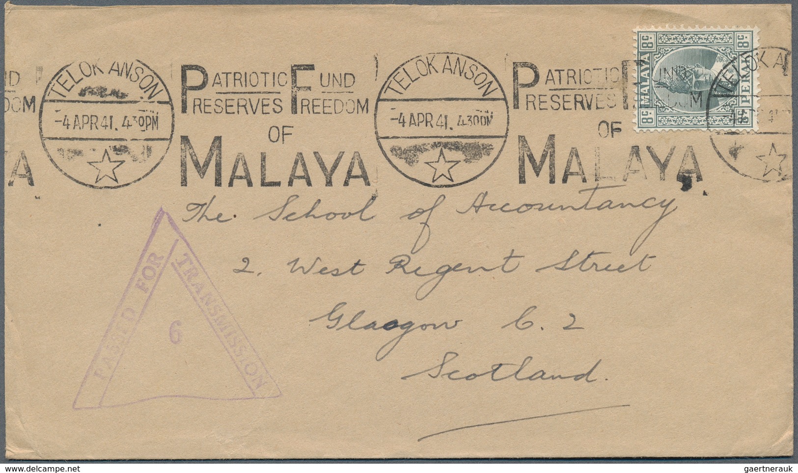 06598 Malaiische Staaten - Perak: 1915/1941, TELOK ANSON: small group with 12 covers bearing different sta