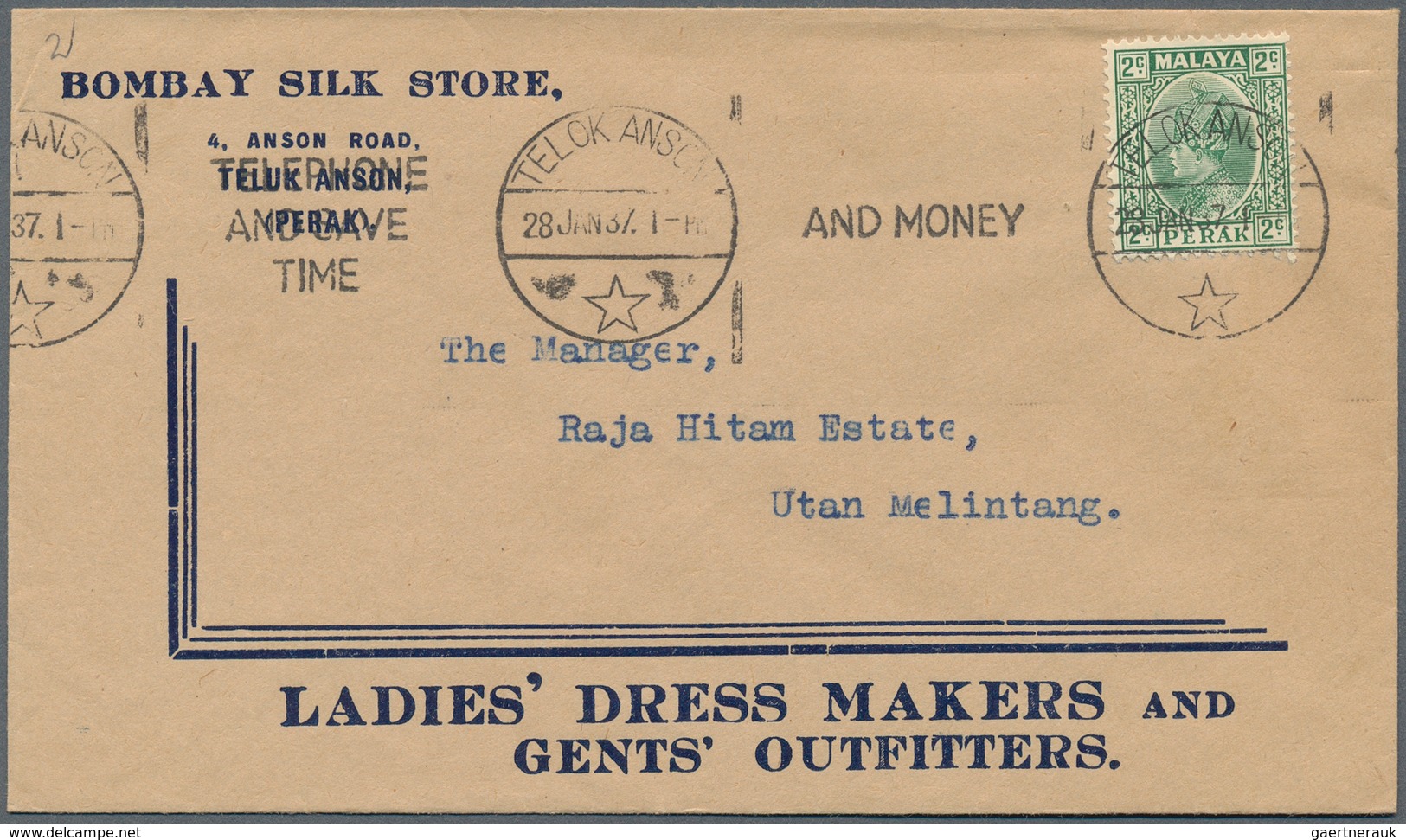 06598 Malaiische Staaten - Perak: 1915/1941, TELOK ANSON: small group with 12 covers bearing different sta