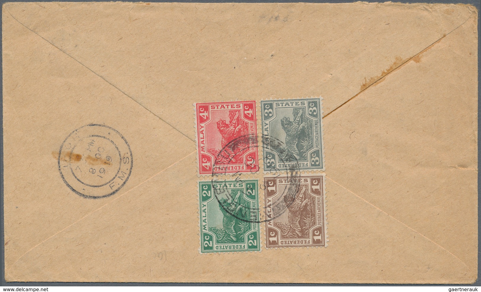 06605 Malaiische Staaten - Perak: 1919, MENGLEMBU: Four Different FMS Tiger Stamps (1c. Brown, 2c. Green. - Perak