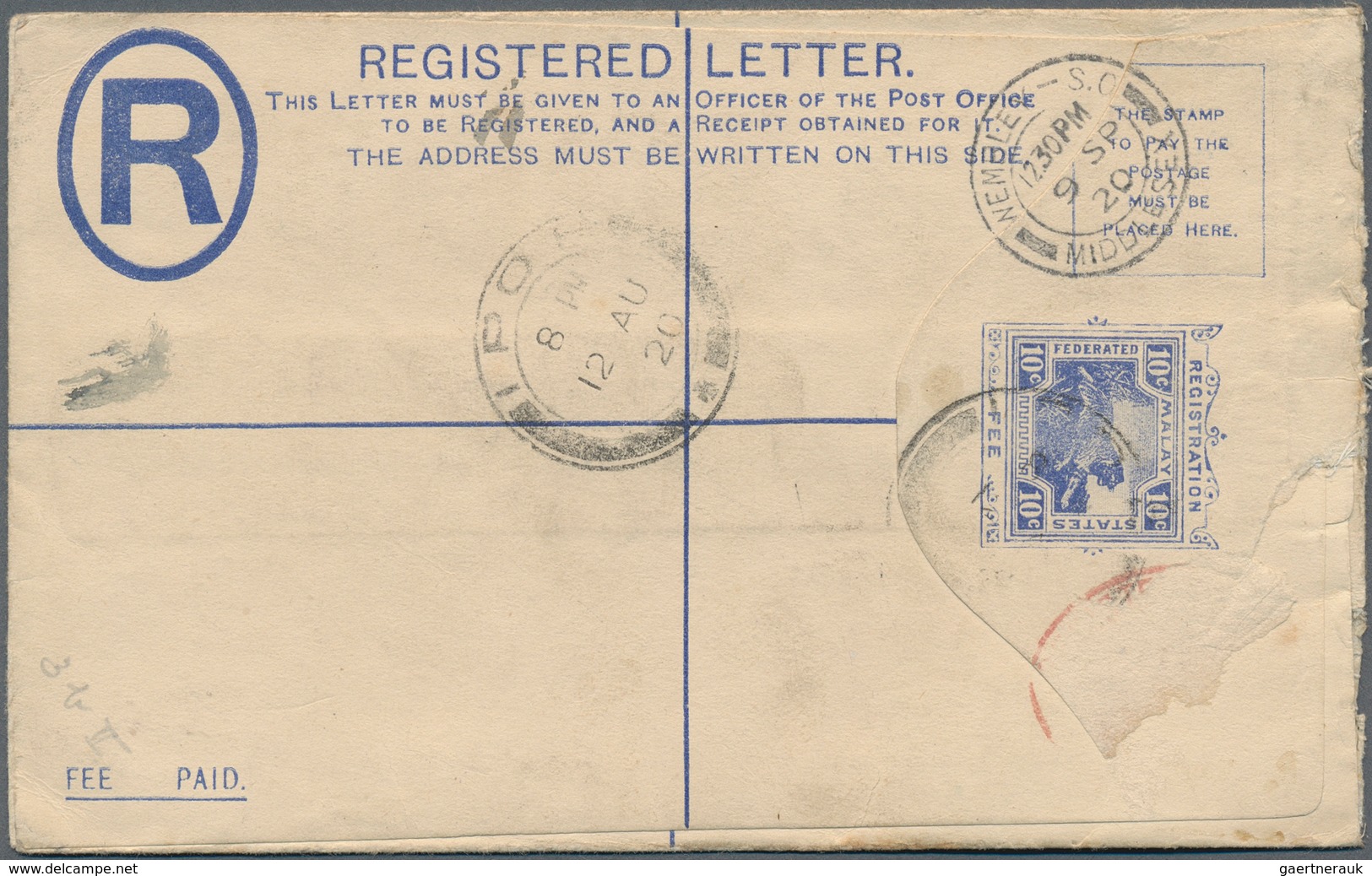 06609 Malaiische Staaten - Perak: 1920, Federated Malay States, 10 C Ultramarine Tiger Registered Pse, Upr - Perak