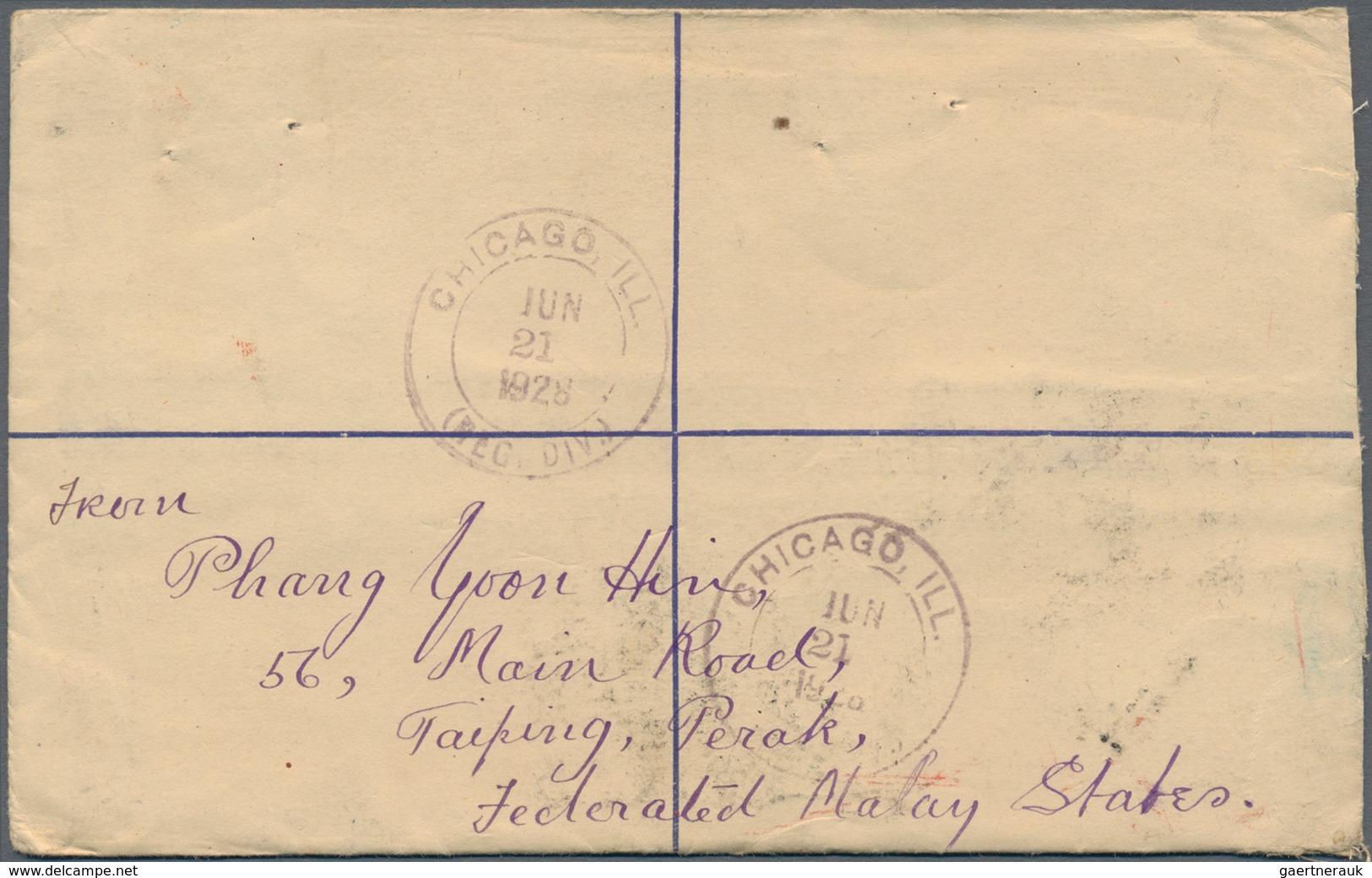 06628 Malaiische Staaten - Perak: 1928 (18.5.), Federated Malay States Registered Letter 12c. Blue Tiger U - Perak