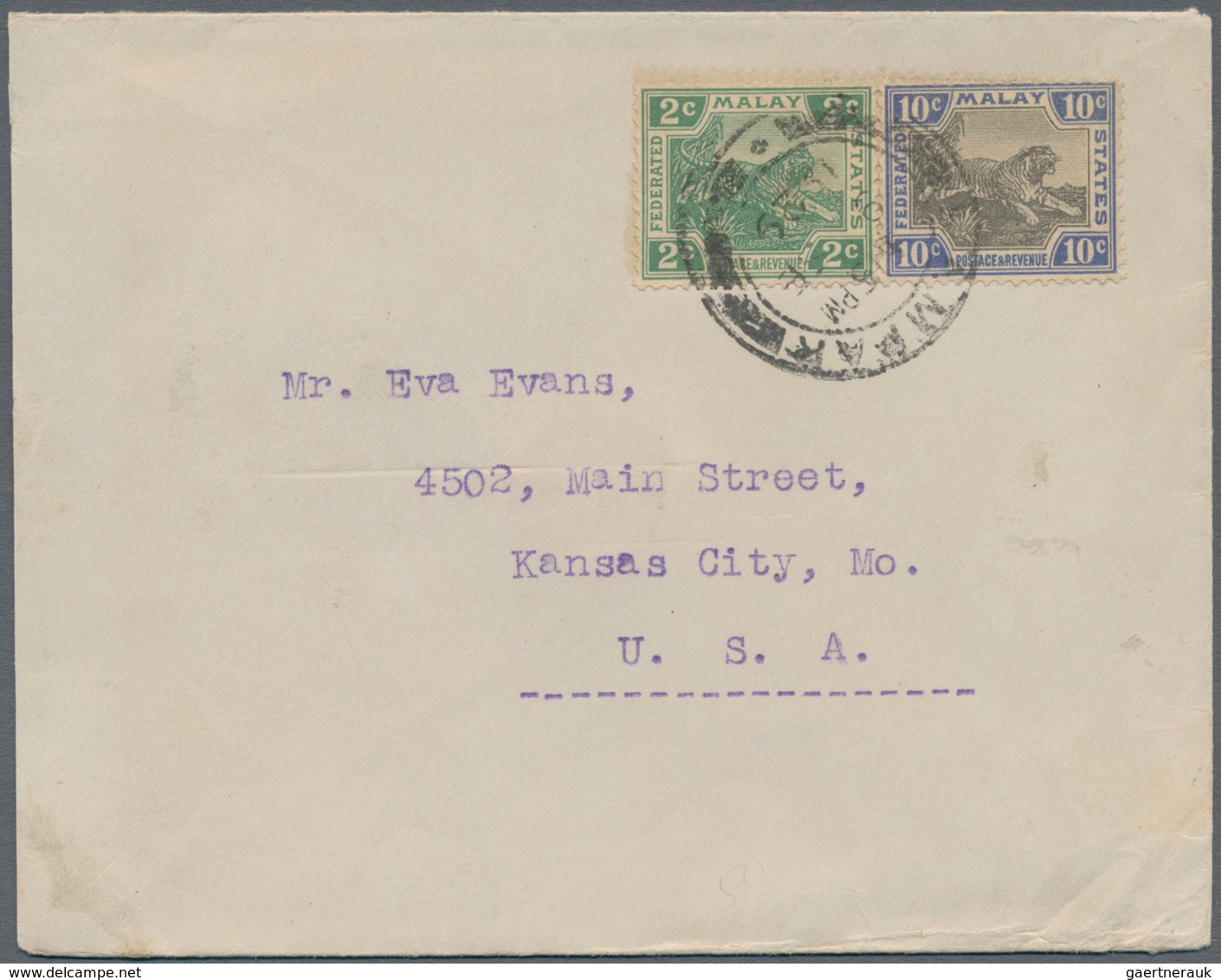 06630 Malaiische Staaten - Perak: 1929 (9.9.), Federated Malay States Tiger 10c. Black/blue And 2c. Green - Perak