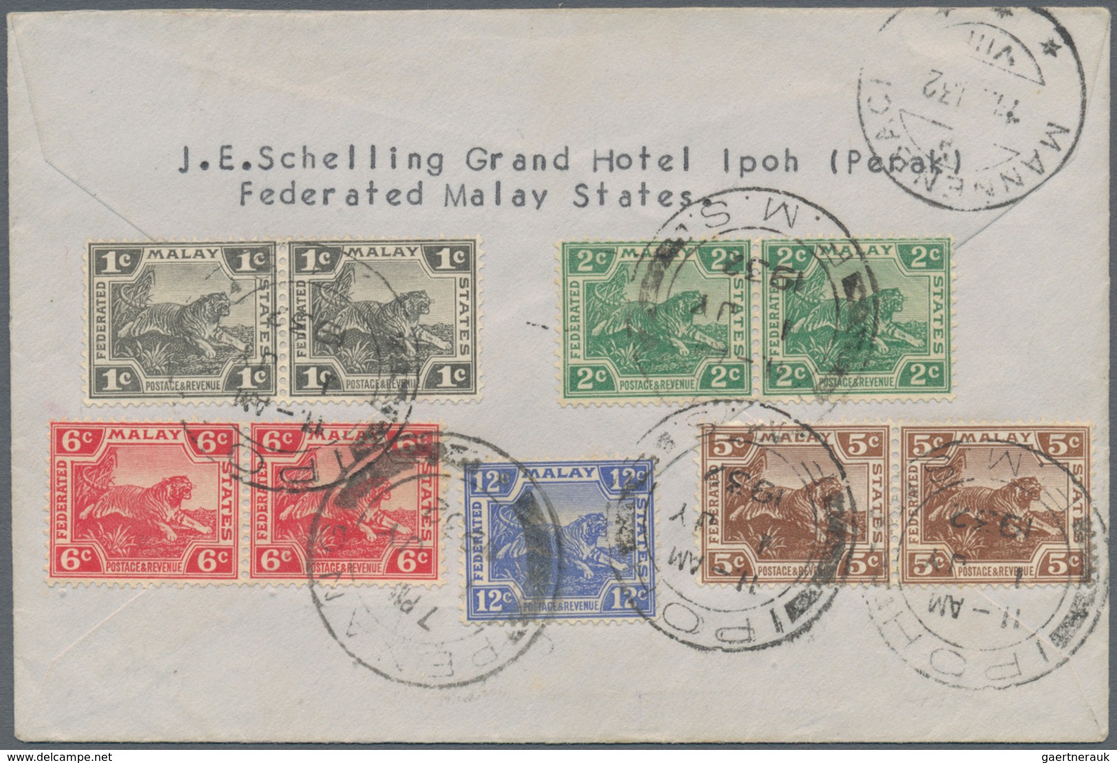 06648 Malaiische Staaten - Perak: 1932 (1.7.), Airmail Cover 'Alor Star - Amsterdam Bearing 12 FMS Tiger S - Perak