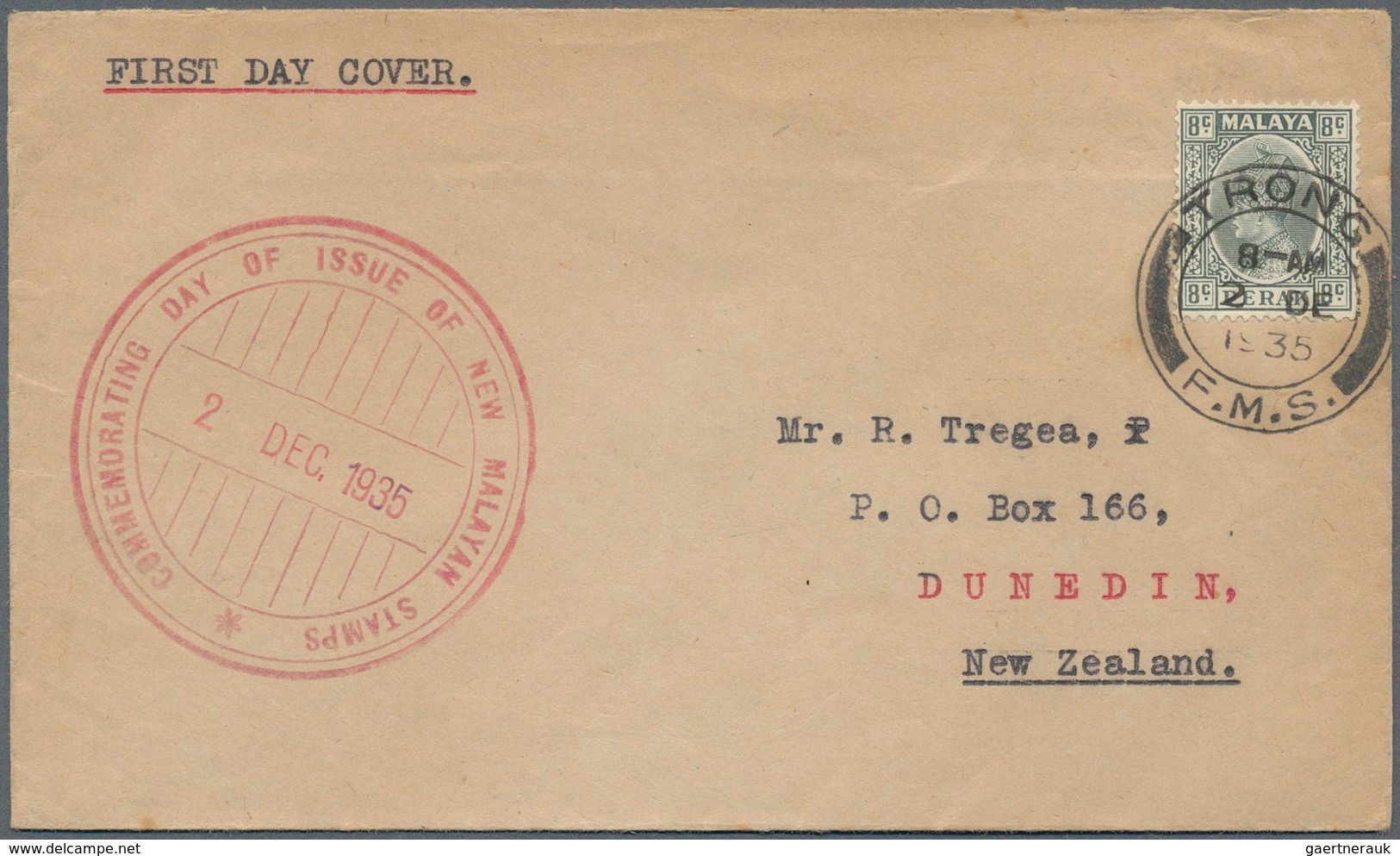 06665 Malaiische Staaten - Perak: 1935/1936, Sultan Iskandar 8c. Grey Single Use On First Day Cover With F - Perak