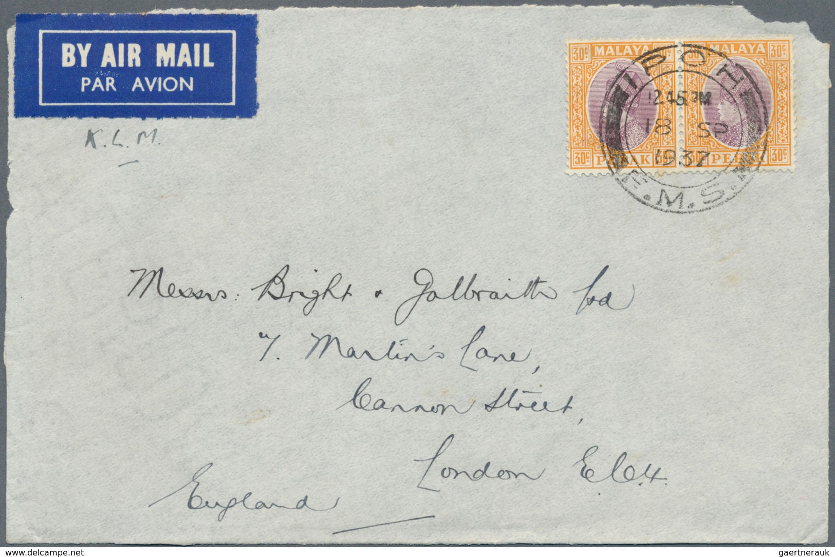 06672 Malaiische Staaten - Perak: 1936/1940, Group Of Three Entires: 25c. Rate On Imperial Airmail Cover F - Perak