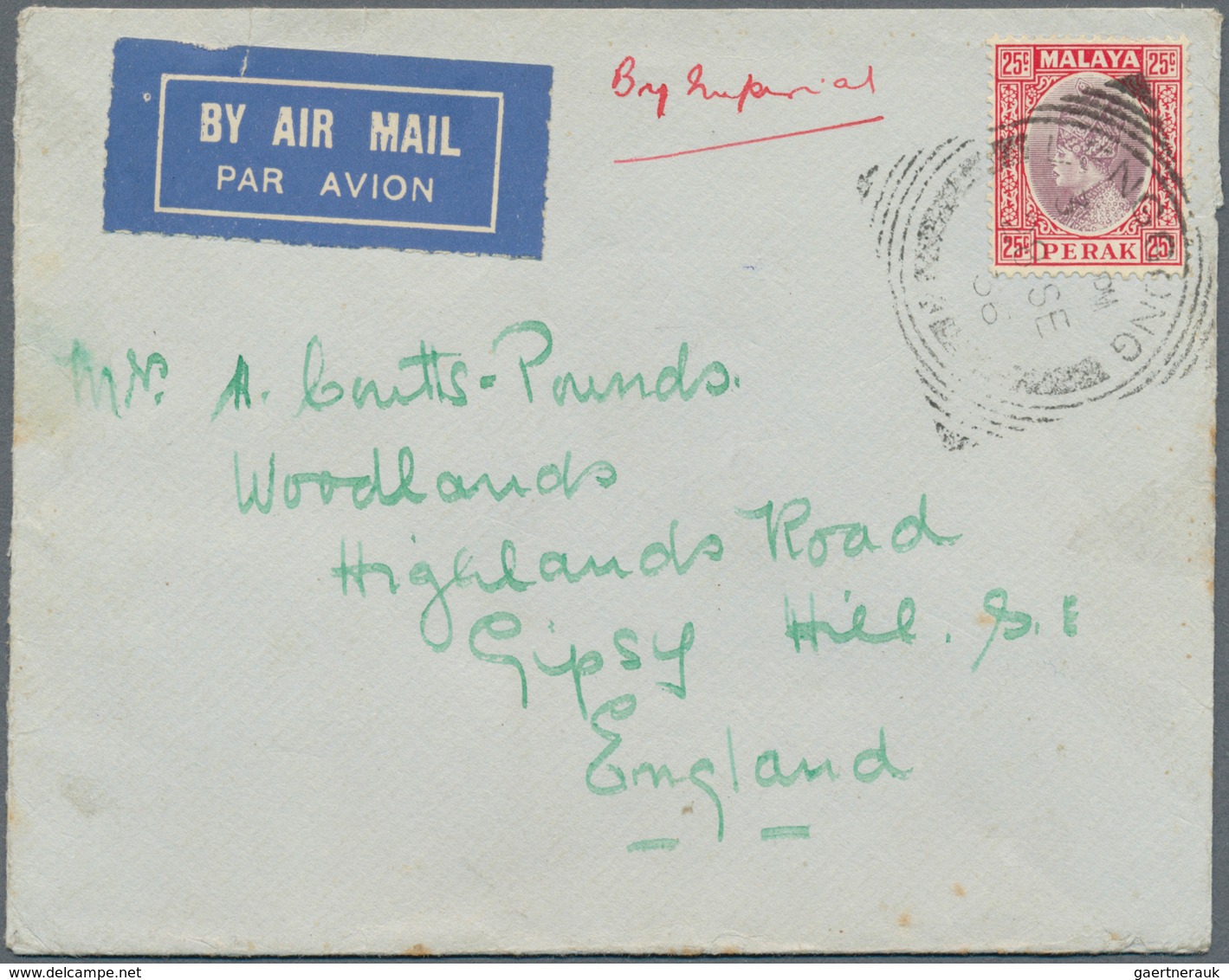 06676 Malaiische Staaten - Perak: 1936, 25c. Dull Purple/scarlet, Single Franking On Airmail Cover From "L - Perak