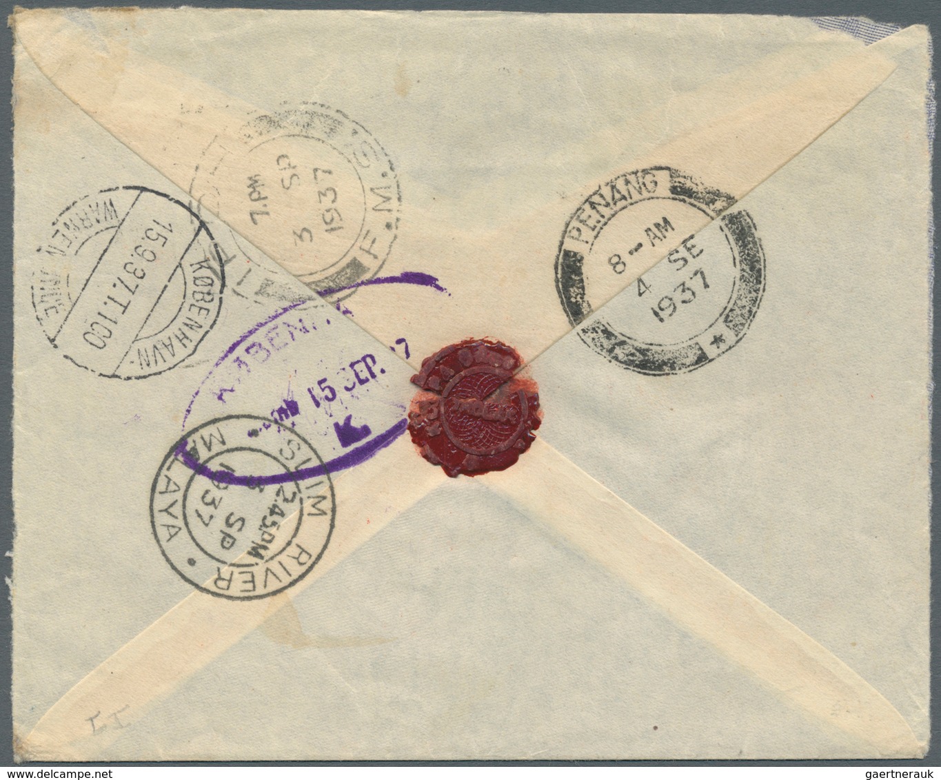 06684 Malaiische Staaten - Perak: 1937 Registered Airmail Cover From SLIM RIVER (Post Office Since 1.1.37) - Perak