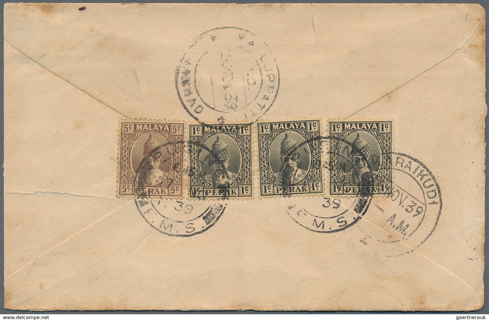 06690 Malaiische Staaten - Perak: 1938/1939, PUSING: Registered Cover With Seven Stamps Sultan Iskandar 1c - Perak