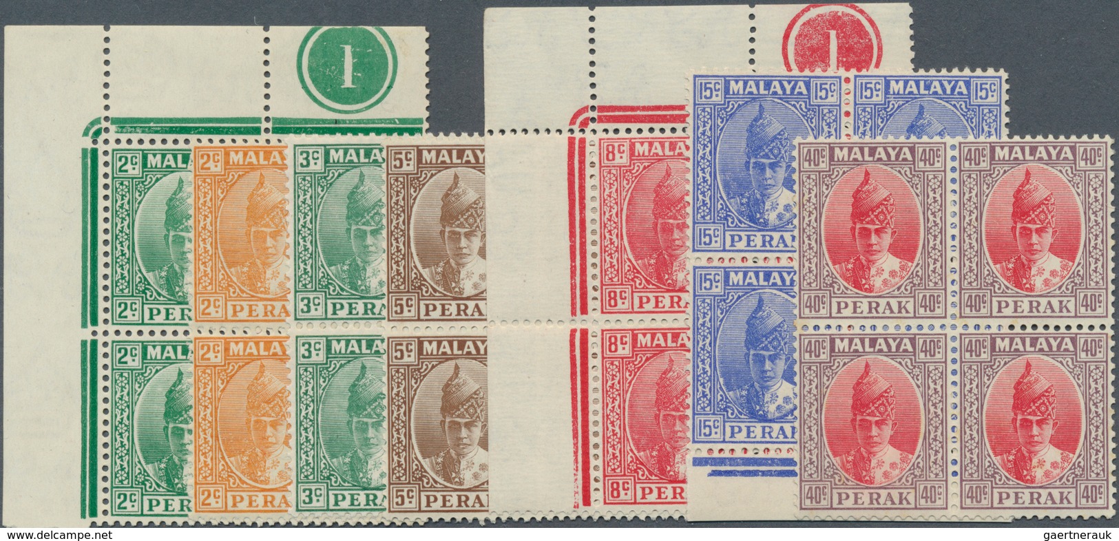 06698 Malaiische Staaten - Perak: 1938/1941, Sultan Iskander Definitives Seven Different Blocks Of Four Ex - Perak
