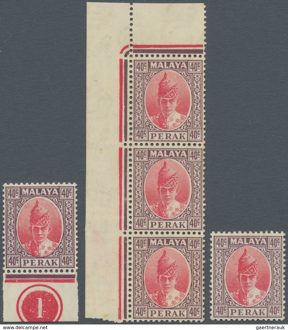 06706 Malaiische Staaten - Perak: 1938, Sultan Iskandar Definitive 40c. Scarlet/purple Vert. Strip Of Thre - Perak