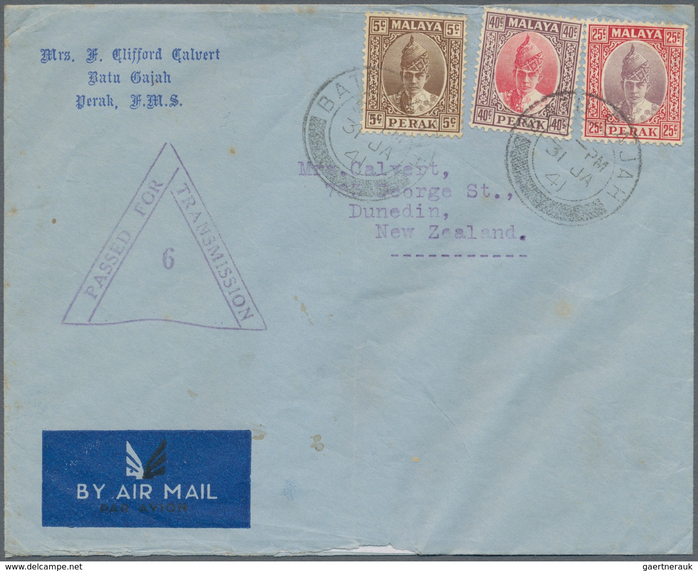 06746 Malaiische Staaten - Perak: 1941 (31.1.), Sultan Iskandar 40c. Scarlet/purple, 25c. Purple/scarlet A - Perak
