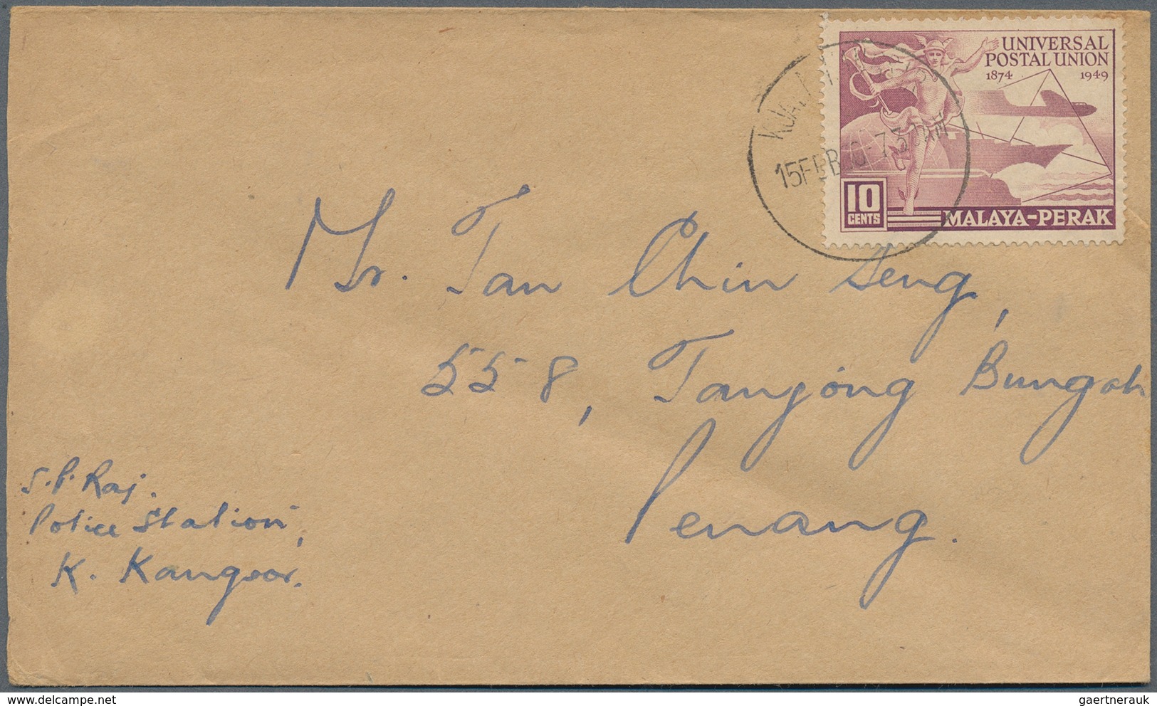 06803 Malaiische Staaten - Perak: 1949, 10 Purple UPU, Single Franking On Cover From KUALA KANGSAR, 15.FEB - Perak