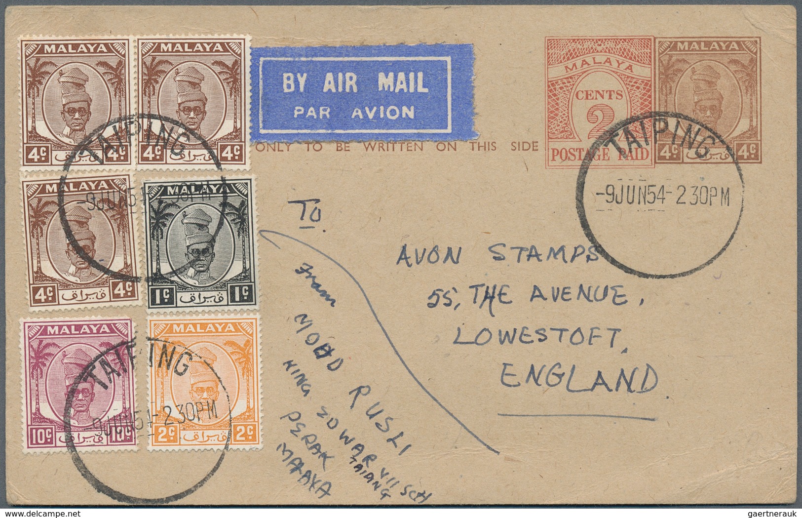 06808 Malaiische Staaten - Perak: 1954 (9.6.), Sultan Yussuf Izzuddin Shah Stat. Postcard 4c. Brown With 2 - Perak