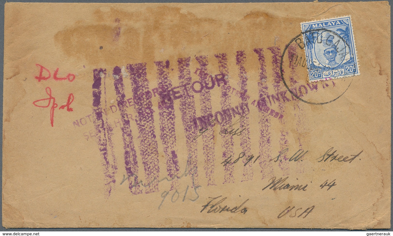 06811 Malaiische Staaten - Perak: 1954, (11.4.), A Cover (small Faults) Addressed To Miami USA From Batu G - Perak