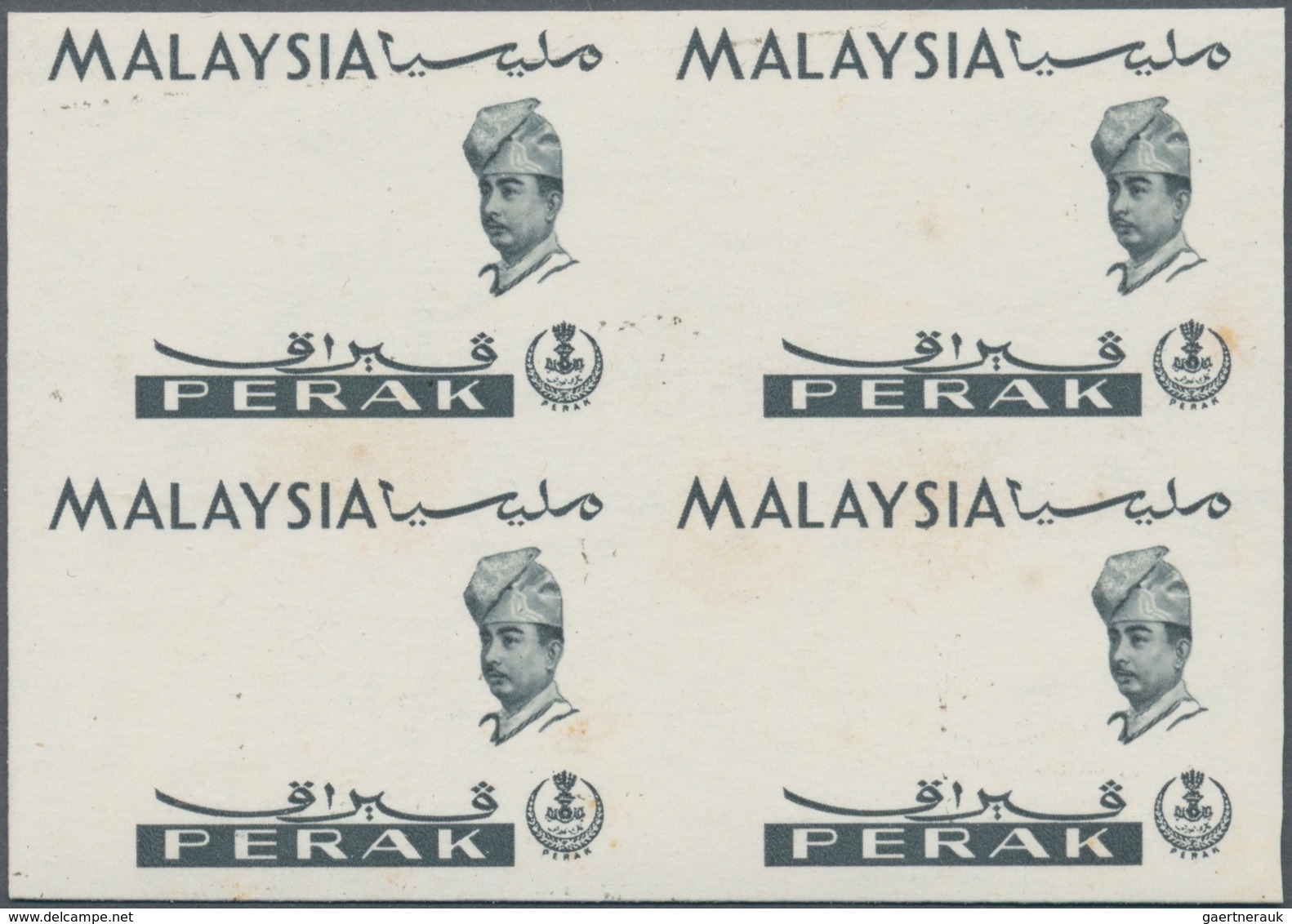 06816 Malaiische Staaten - Perak: 1965, Orchids Imperforate PROOF Block Of Four With Black Printing Only, - Perak