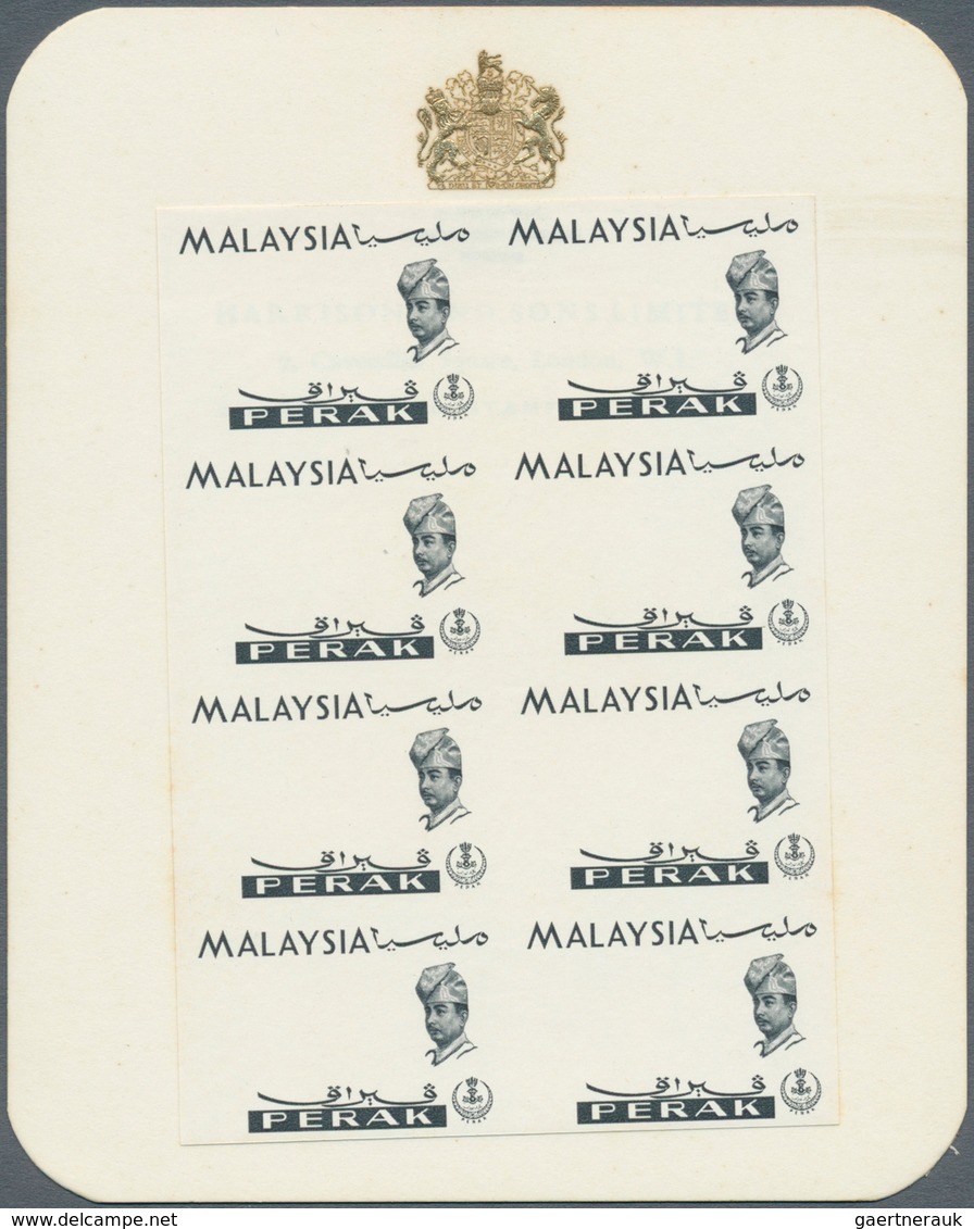 06817 Malaiische Staaten - Perak: 1965, Orchids Imperforate PROOF Block Of Eight With Black Printing Only - Perak