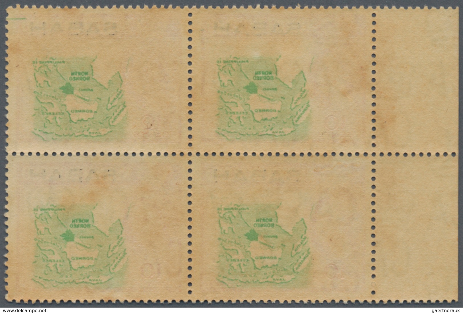 06841 Malaiische Staaten - Sabah: 1964, QEII 10c. 'Map Of Borneo' With Strong OFFSET Of Green Colour In A - Sabah