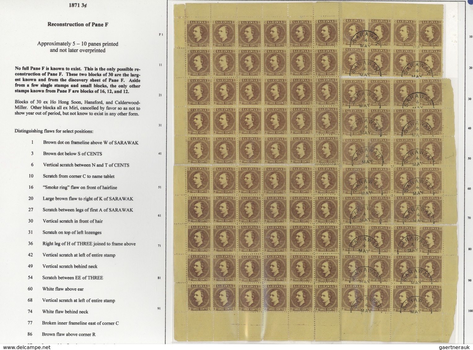 06847 Malaiische Staaten - Sarawak: 1871 3c. Brown/yellow Reconstructed Sheet Of 100 Of Pane F Consists Of - Other & Unclassified