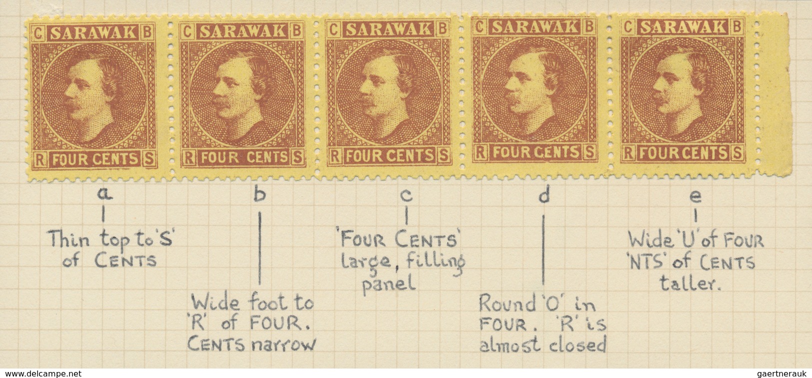 06853 Malaiische Staaten - Sarawak: 1875, Sir Charles Brooke Complete Set In Five Different TRANSFER TYPES - Other & Unclassified