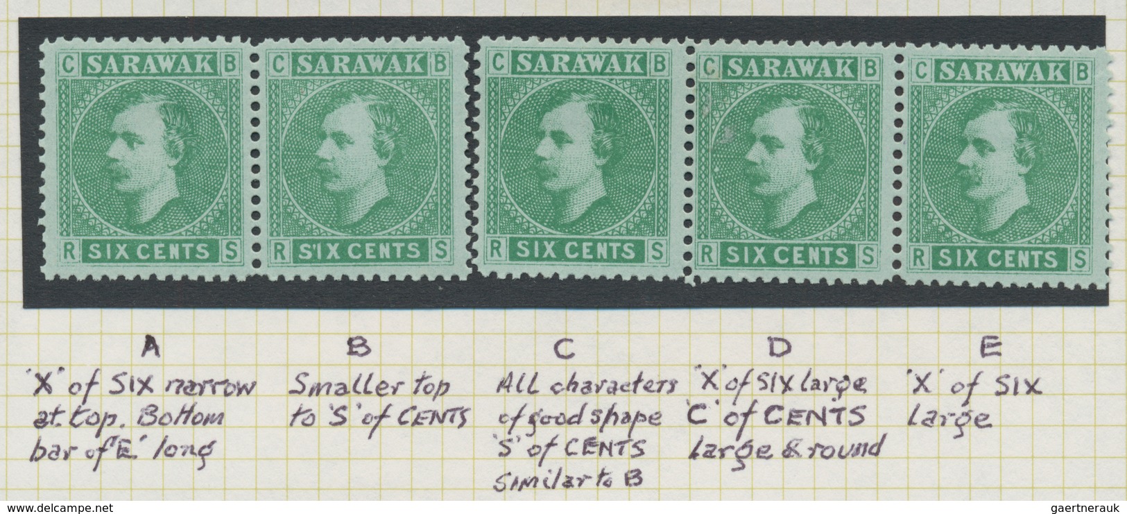 06853 Malaiische Staaten - Sarawak: 1875, Sir Charles Brooke Complete Set In Five Different TRANSFER TYPES - Other & Unclassified