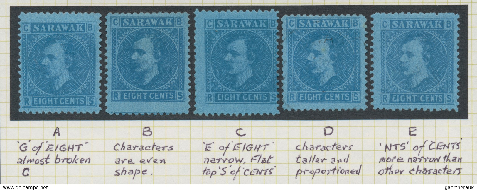 06853 Malaiische Staaten - Sarawak: 1875, Sir Charles Brooke Complete Set In Five Different TRANSFER TYPES - Other & Unclassified