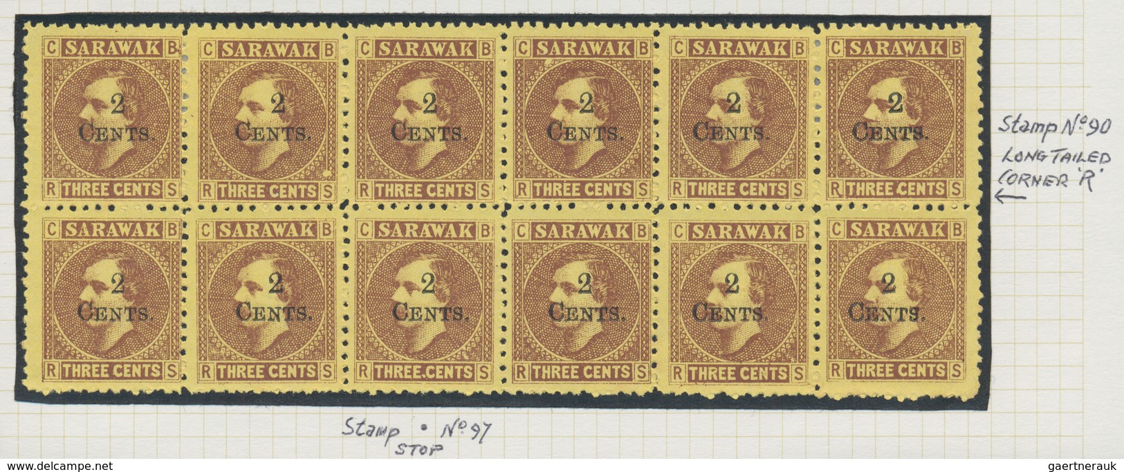 06877 Malaiische Staaten - Sarawak: 1899, 2c. On 3c. Brown/yellow, Unused Block Of Twelve Of Fresh Colour, - Other & Unclassified