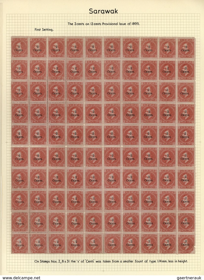 06882 Malaiische Staaten - Sarawak: 1899 Provisional 2c. On 12c. Red/pale Rose, Complete Sheet Of 100 From - Other & Unclassified