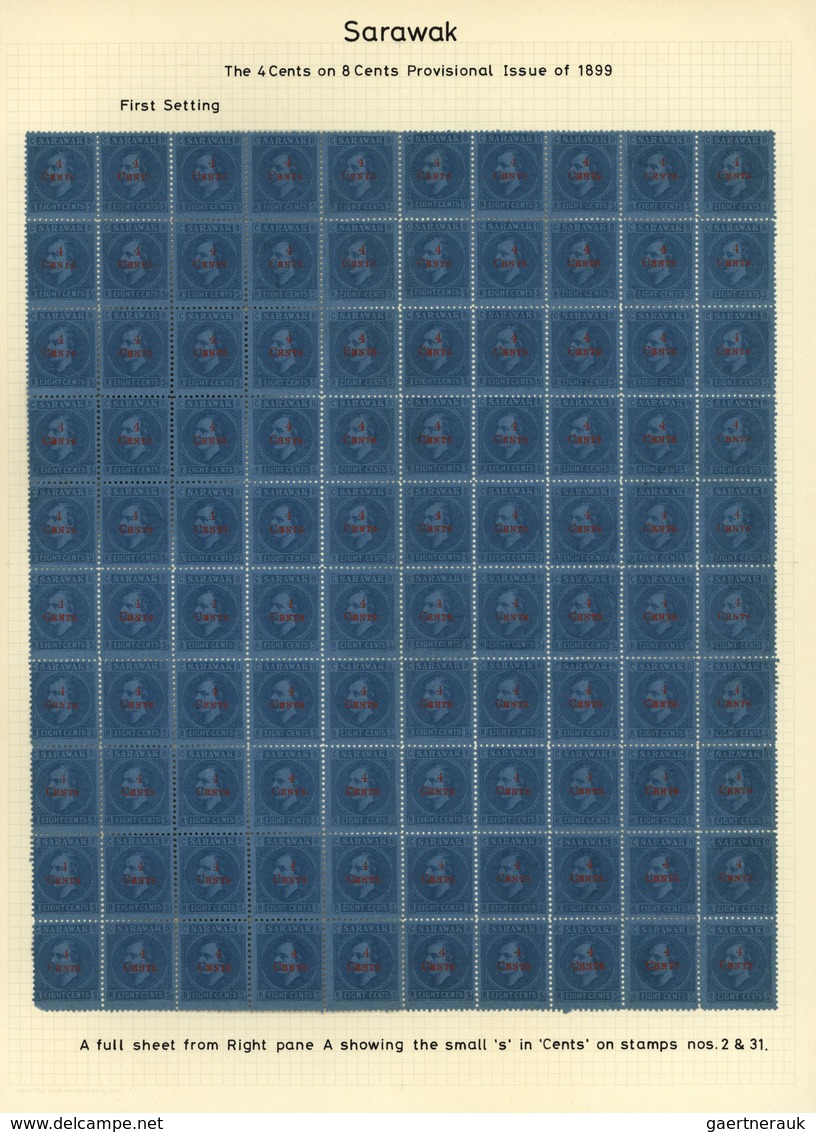 06884 Malaiische Staaten - Sarawak: 1899 Provisional 4c. On 8c. Bright Blue/blue, Complete Sheet Of 100 Fr - Other & Unclassified