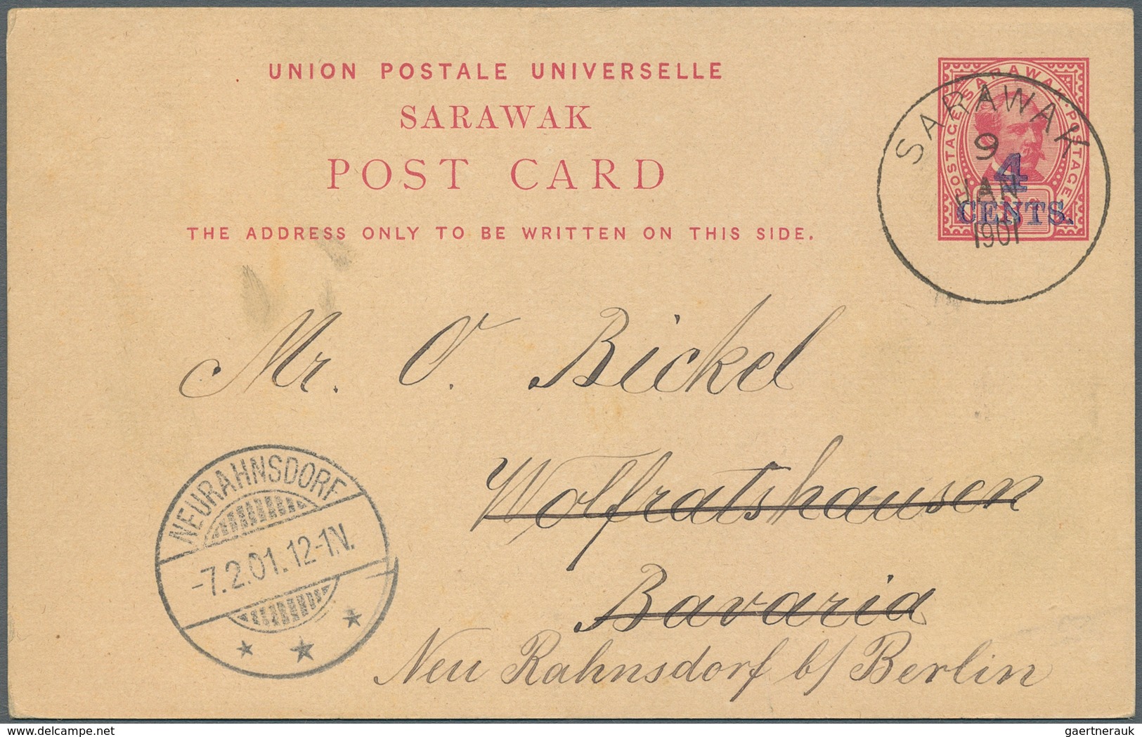 06886 Malaiische Staaten - Sarawak: 1899-1900, Two Postal Stationery Cards Sent To Germany, With 4c. On 3c - Other & Unclassified